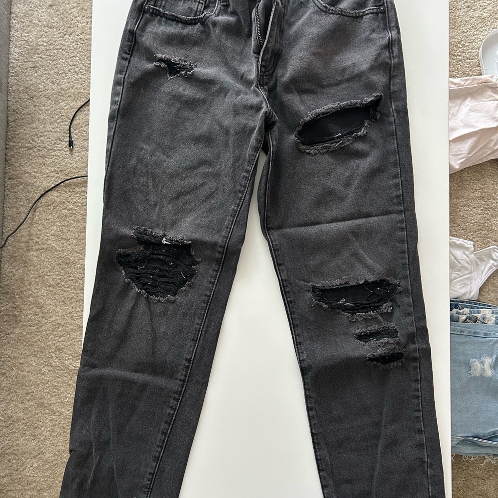 Forever 21 Black Distressed Straight Leg Jeans